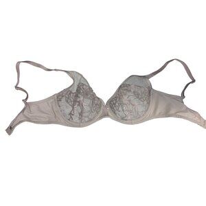 Simon Perele Womens Bra Size 32 D Silver Java Sheer Plunge Underwire Embroidered